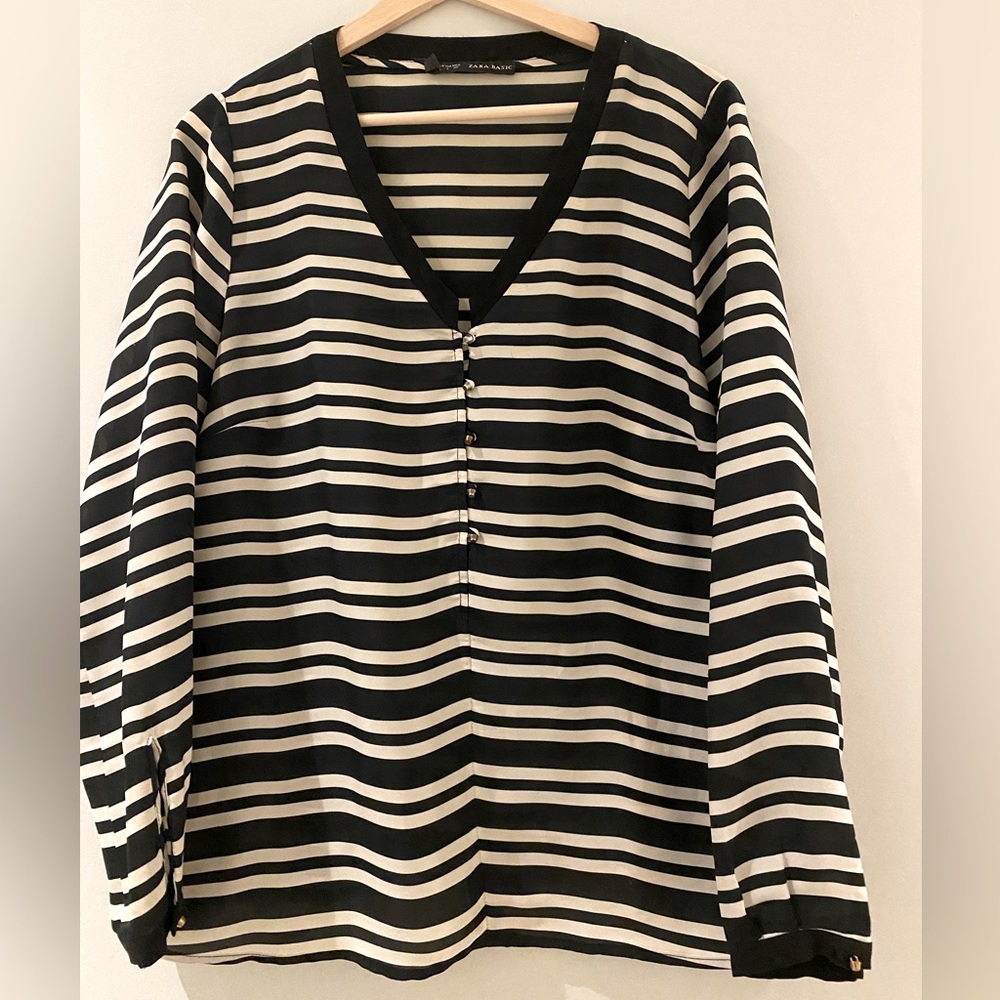 Zara Black and White Striped Blouse